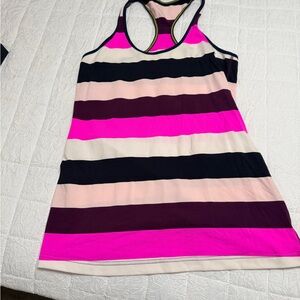 lululemon athletica Pink and Black Striped Tank Top